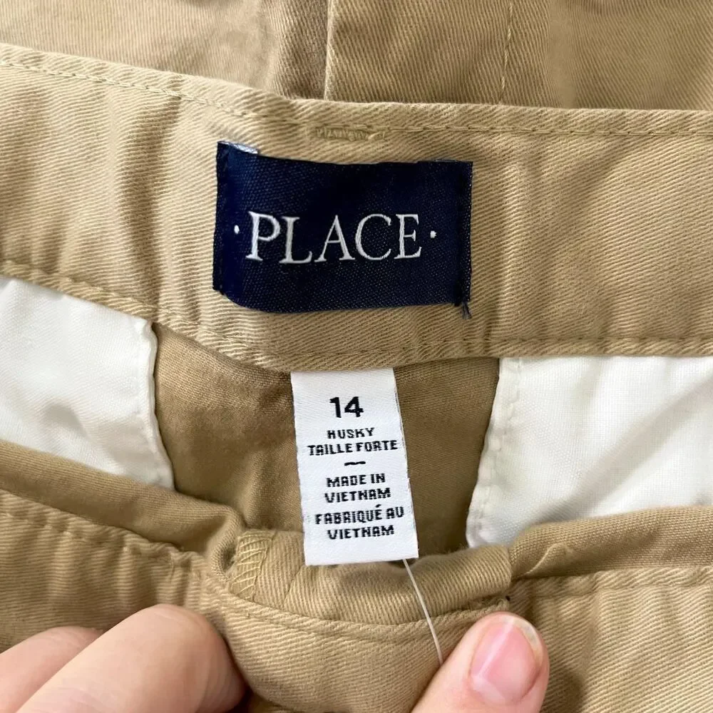 NWT The Children's Place Boys Uniform Stretch Chino Shorts 3-Pack tan Size 14 H